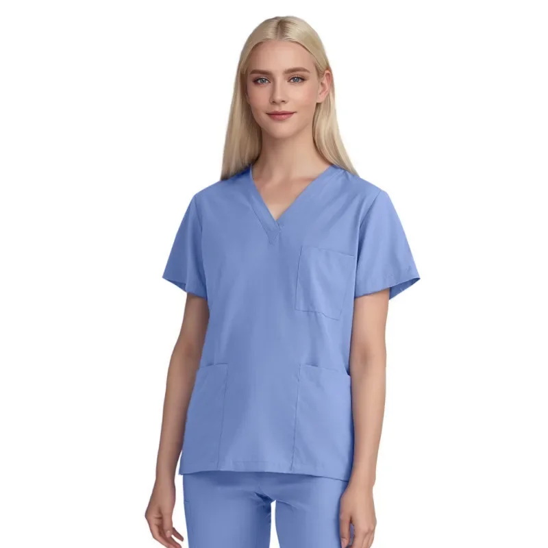 Polyester Spandex Elastic Girls Hospital Scrubs For Medical Lab Top Nurse Uniform T-shirt Women Spa Uniforms