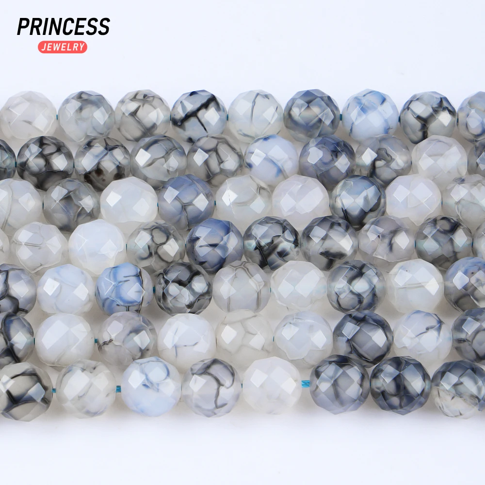 A+ Natural Black Stripe Cracked Agate Faceted Beads for Jewelry Making Bracelets Earrings Necklace DIY Accessories 6 8 10mm