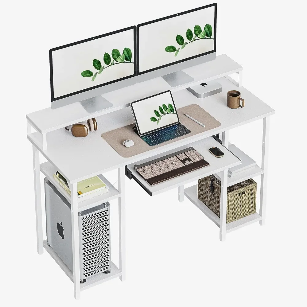 

CubiCubi Computer Desk with Keyboard Tray, 47 Inch Office with Monitor Stand and Storage Shelves, Music Studio Desk