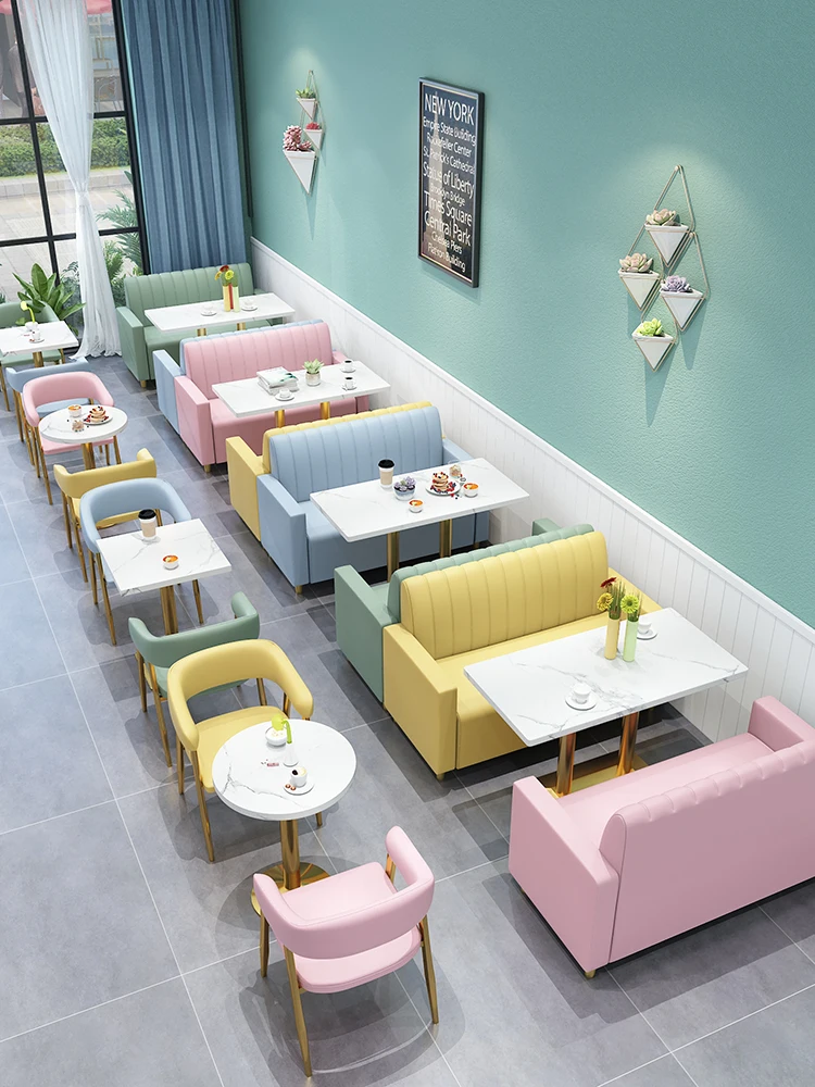 Milk Tea Dessert Shop Sofa Baking Coffee Shop Dining Card Holder Light Luxury Occasional Table and Chair Combination