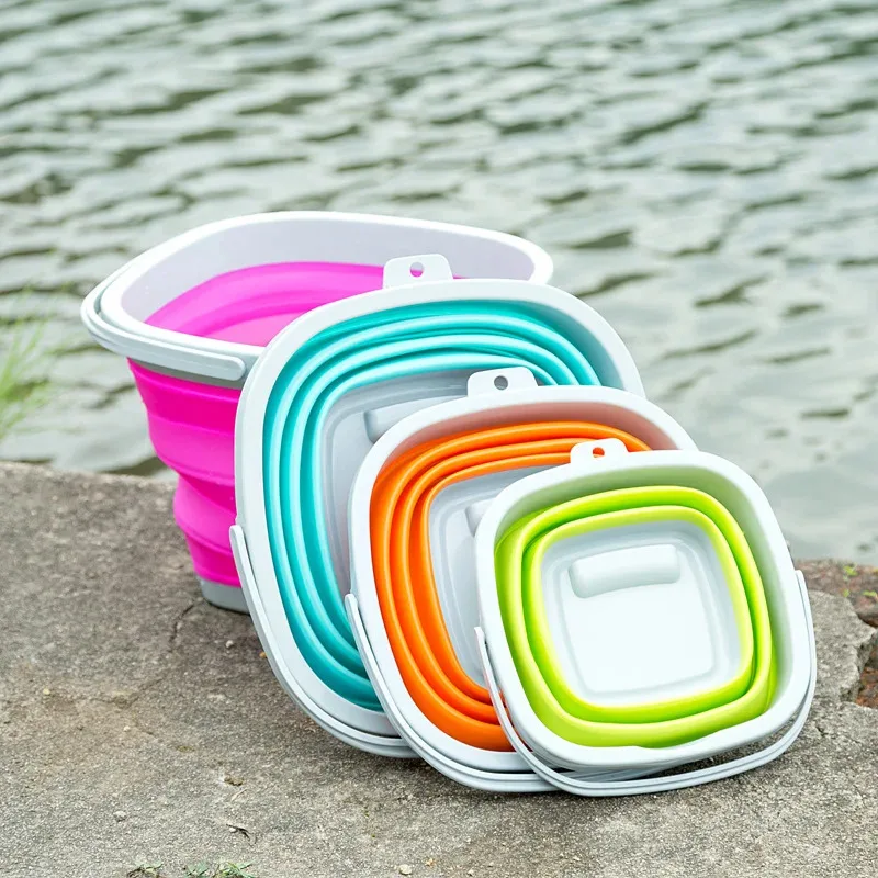 

Folding Silicone Square Bucket - 5L/10L Car Wash Outdoor Fishing Bathroom Camping Container