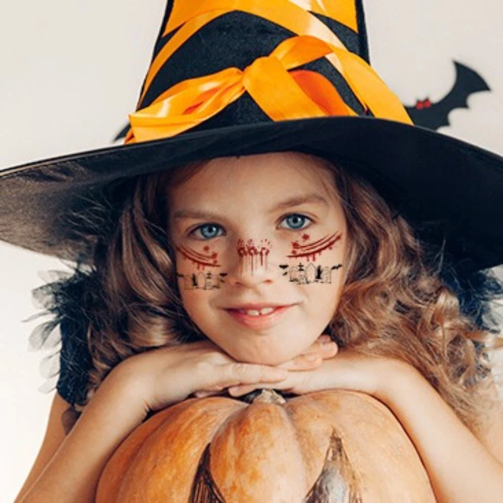 12Pcs Spider Web Halloween Face Tattoo Sticker Waterproof Pumpkin Bloodstain Blush Temporary Tattoo Convenient Realistic