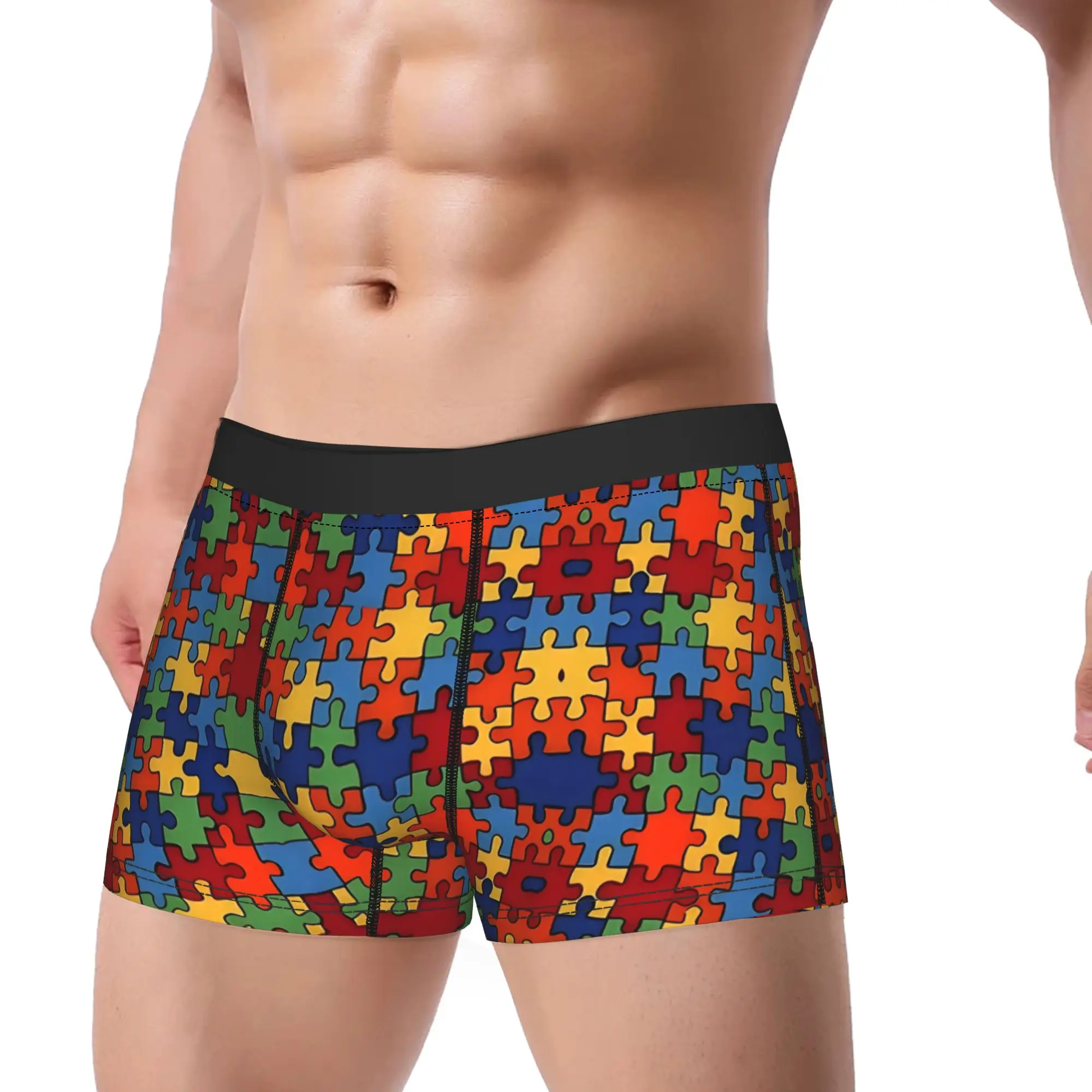 Colorful Interlocking Puzzle Pattern Underwear  Males Panties Design Comfortable Boxershorts High Quality Boxer Brief Large Size