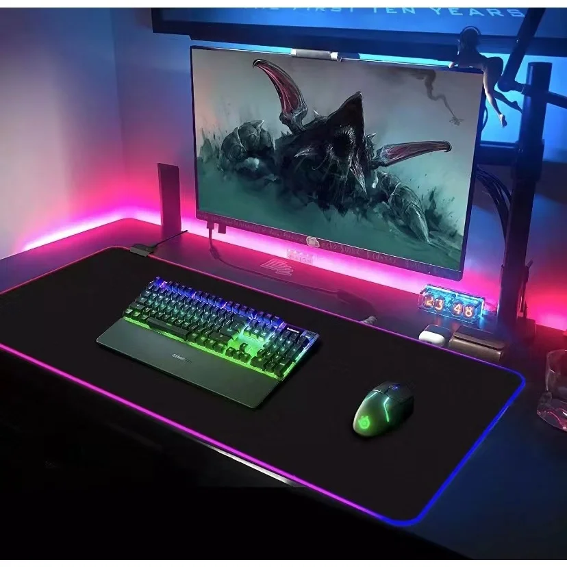 Mouse Pad Gamer Extra Grande Led Rgb 90x40 Cm Mousepad Preto