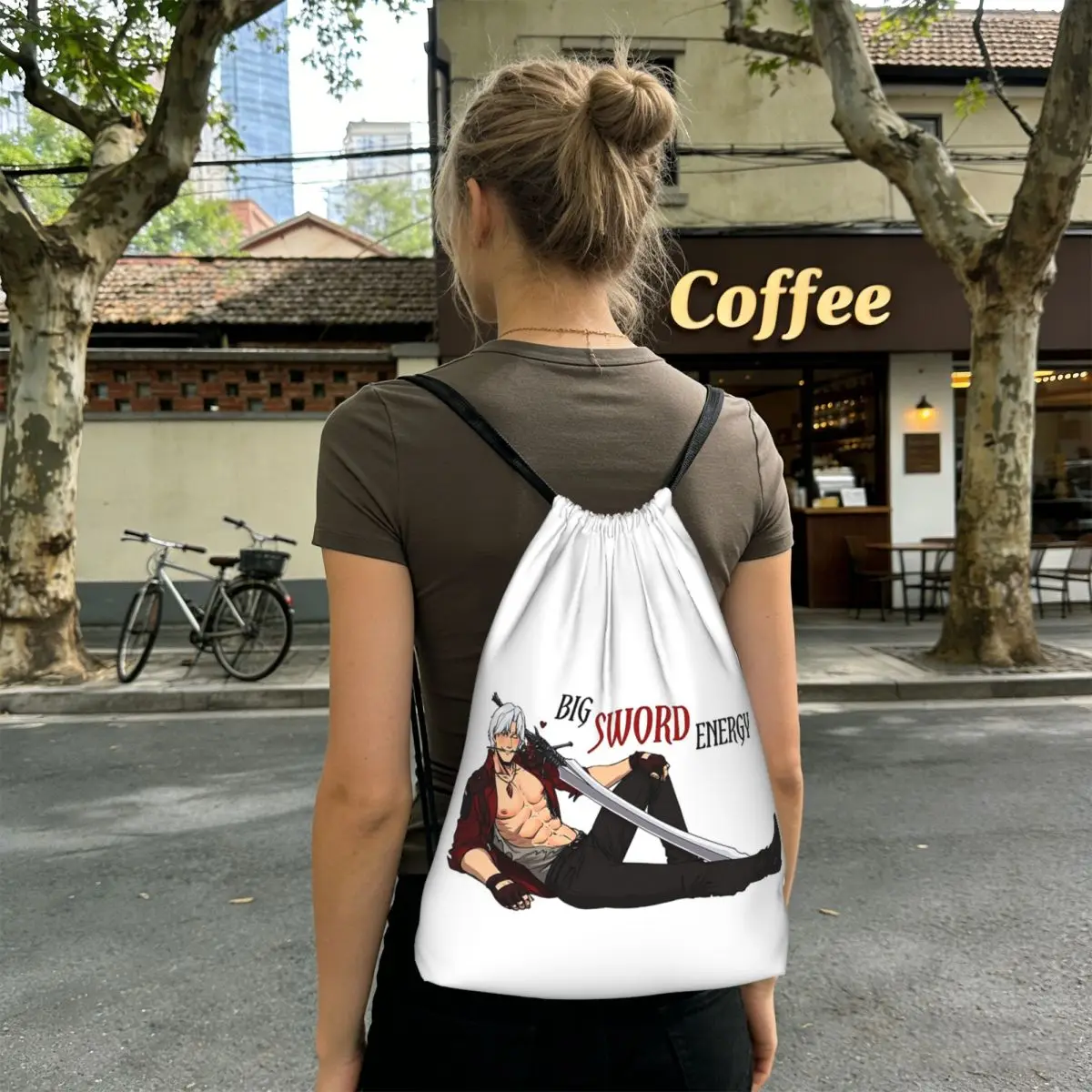 Devil May Cry Big Sword Energy Backpacks Portable Drawstring Bundle Pocket Sports Bag Book Bags for Travel School