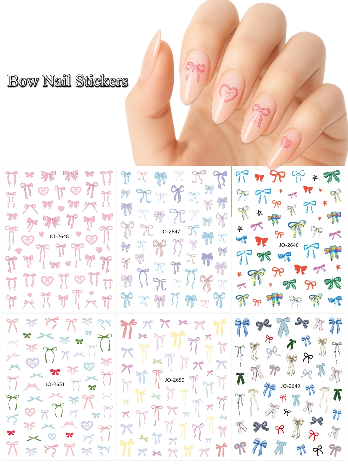 3/6/12 ورقة لطيف القوس القلب مسمار الفن ملصقات-الملونة ذاتية اللصق الشارات DIY هلام الاكريليك مسمار الديكور مجموعة