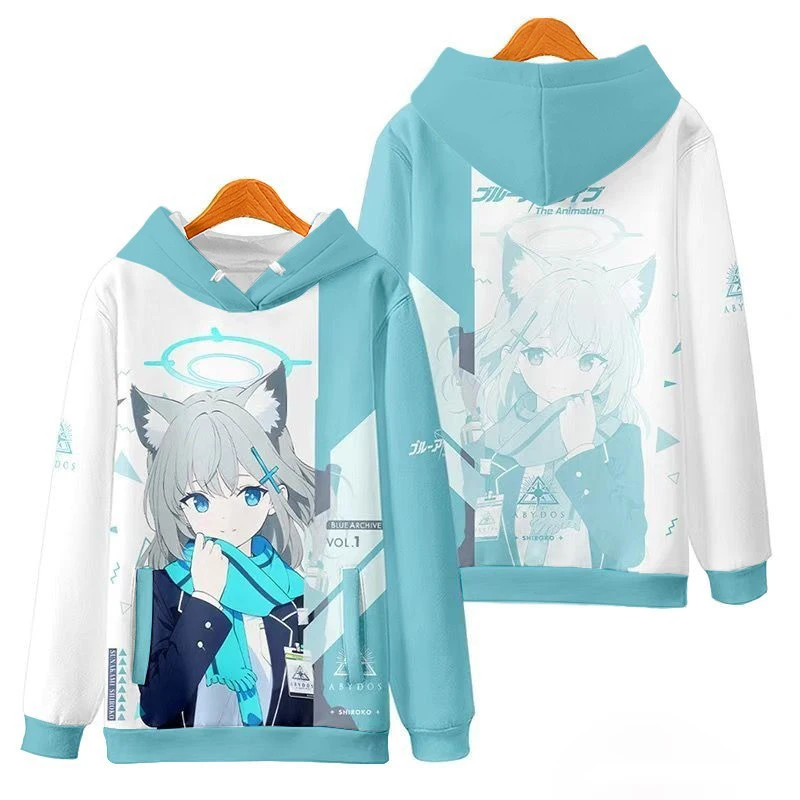 لعبة الأزرق الأرشيف تأثيري هوديس ثلاثية الأبعاد شيروكو طباعة الرجال النساء أنيمي البلوز الخريف/الشتاء جديد هوديي عادية Y2k معطف رياضي