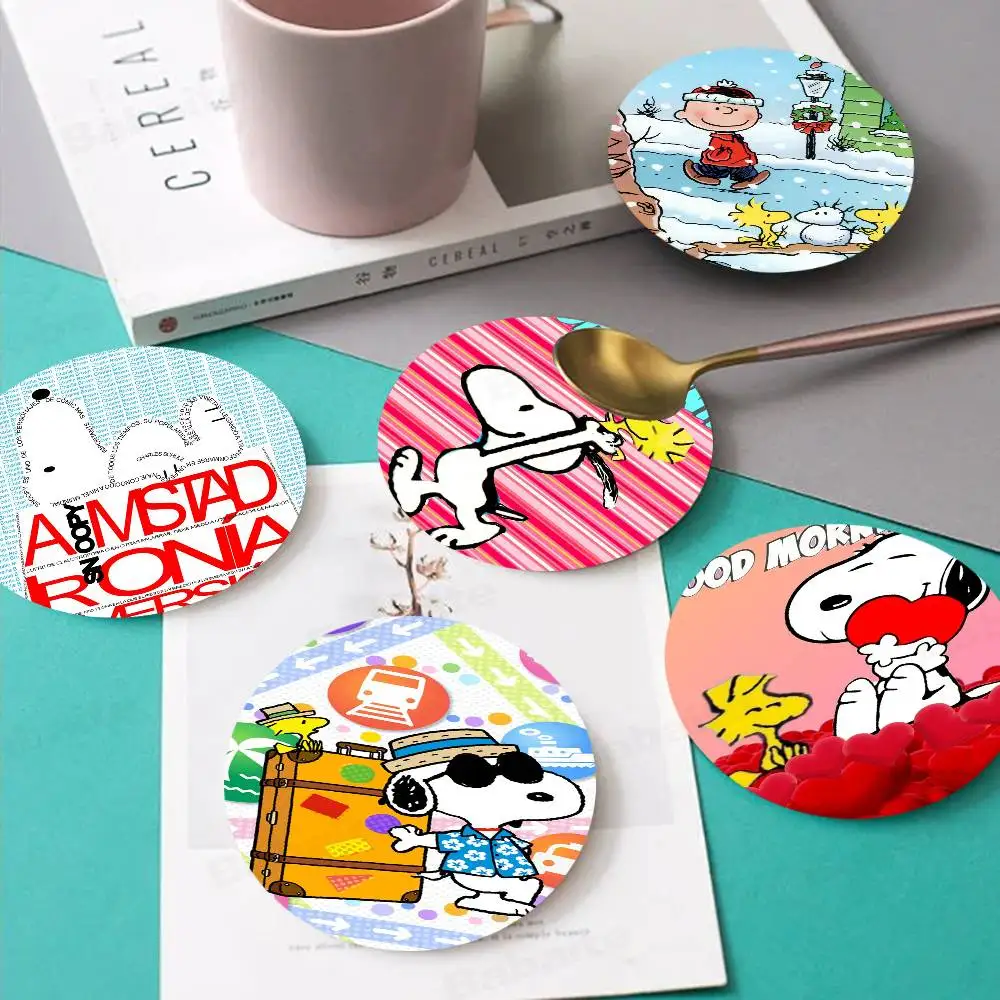 Cartoon S-Snoopy Natural Wood Coaster Creative Cartoon Absorbent Cushion Coffee Mug Bowl Cushion Insulation Cushion