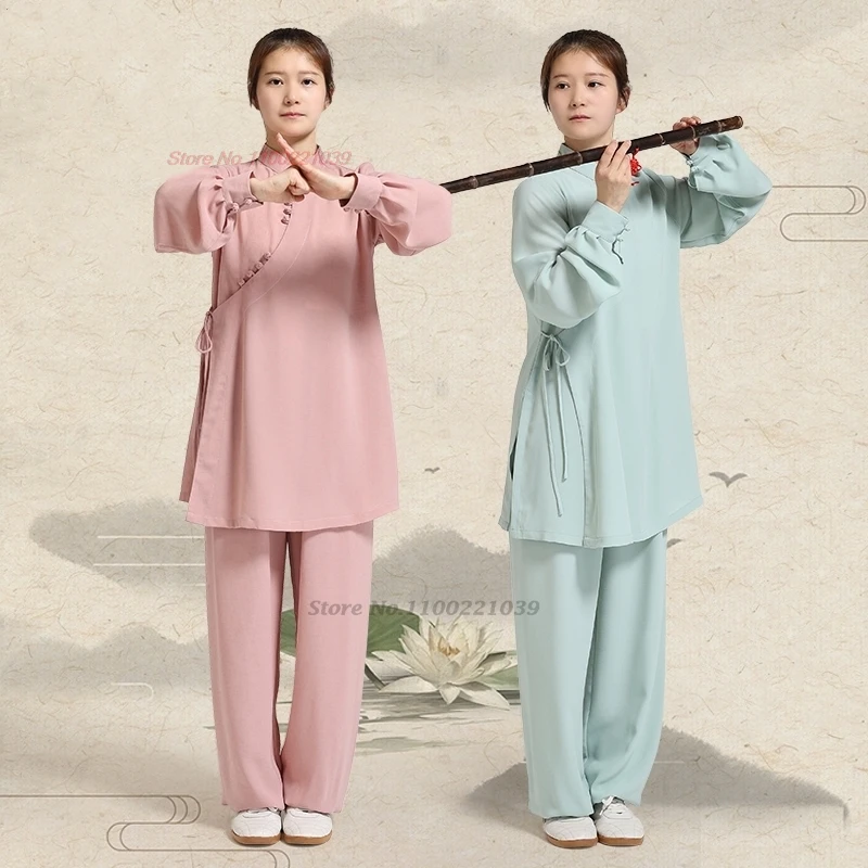 

2025 китайская винтажная одежда для кунг-фу, тай-чи, боевые искусства, тайцзицюань, ушу, униформа, дышащие топы + брюки, комплект тренировочных упражнений