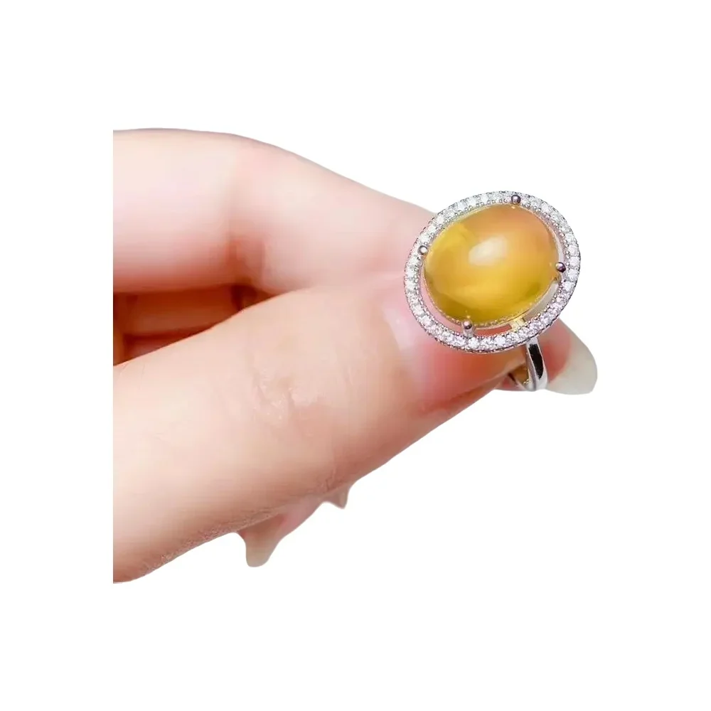 

KJJEAXCMY-925 Sterling Silver Ring for Women, Inlaid Natural Amber, Gemstone, Support Detection, Classic Jewelry