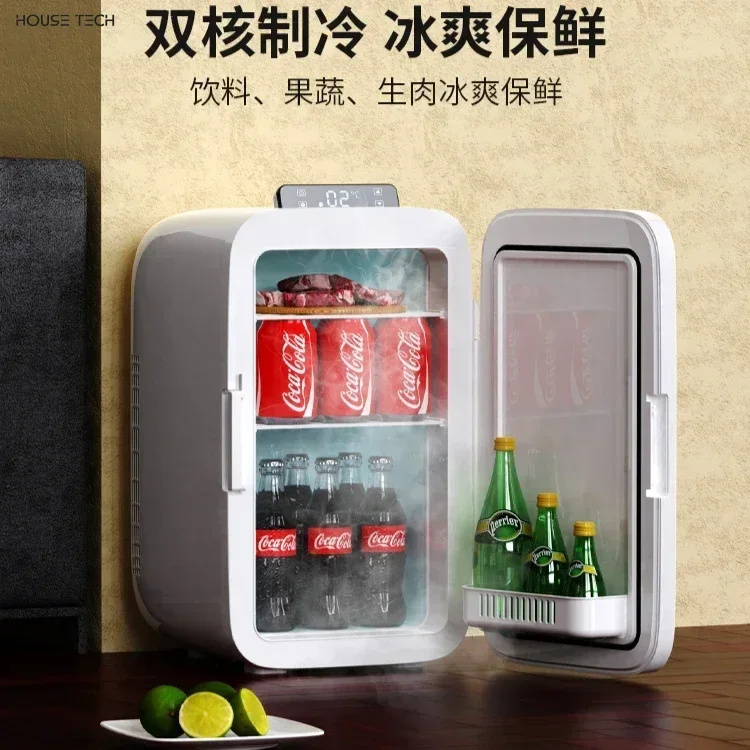 Dual-core mini Temperature adjustable refrigerator. For car, small office and one person. Refrigeration.