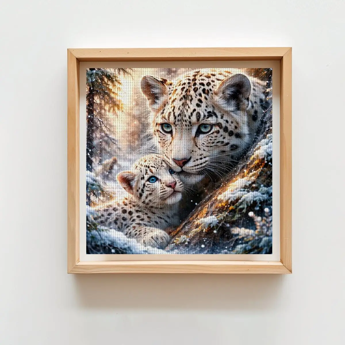 1pc 40X40CM/15.74inch Snow Leopard Stamped Cross Stitch Kit DIY Kit 11/14/16CT DIY Embroidered Set DIY Cross-Stitch Set for Gift