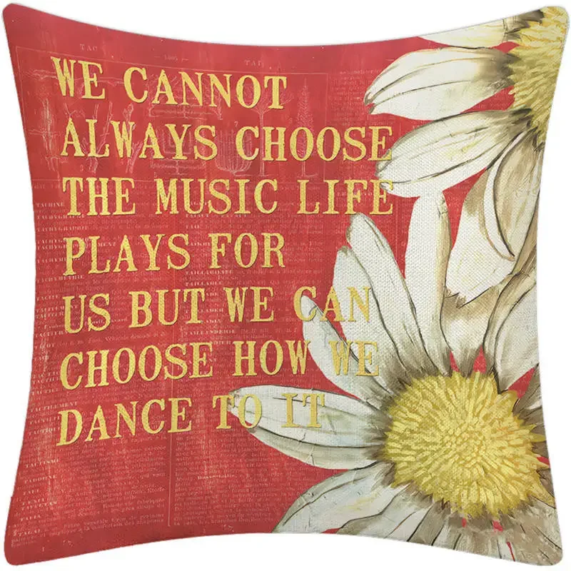 Chrysanthemum English Letters Cotton Linen Decorative Pillow Cover Home Sofa Square Pillowcase 45x45cm Decoration for Art Sofa