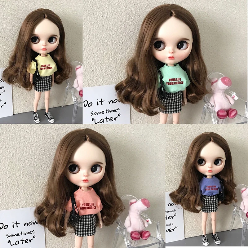 Handmade Fashion Blythe Doll Clothes Suit Short Sleeve T-Shirt Plaid Skirt Casual Outfit for Barbie Blyth Licca Pullip Doll Gift