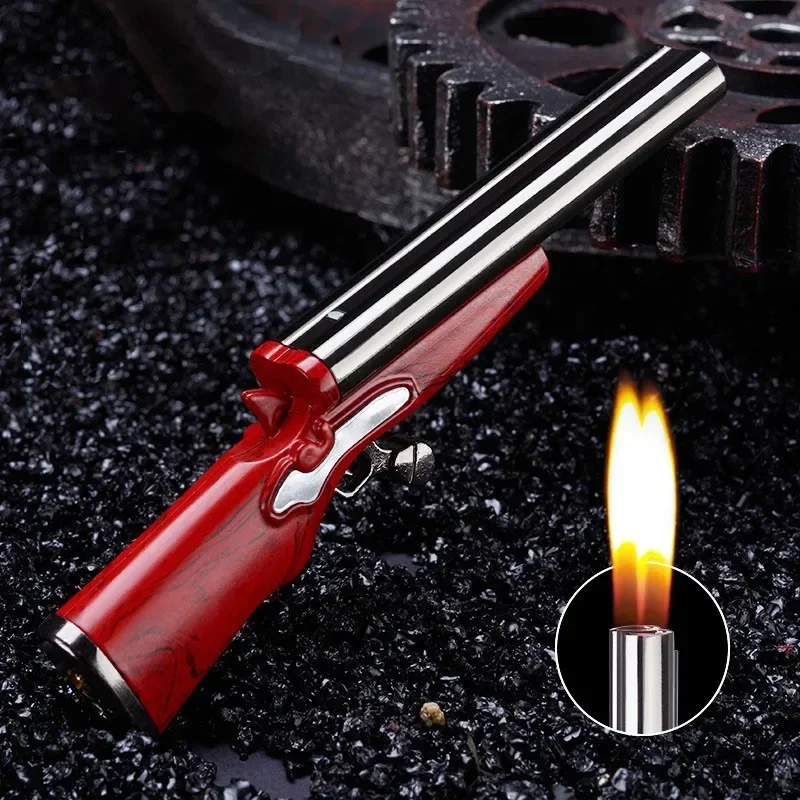 

Mini Gun Model Dual Flames Lighter, Metal, Refillable Butane Gas, Open Flame Lighters, Gun Type, Men's Gift, Smoking Accessories