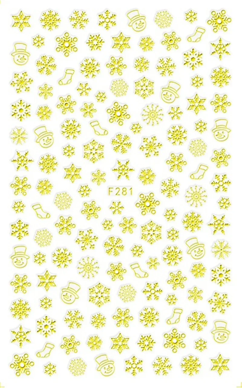 1 Sheet 3D White Gold Christmas Slider Nail Sticker Decals Snowflakes New Year Adhesive Foils for Manicure Beauty Decor Stickers