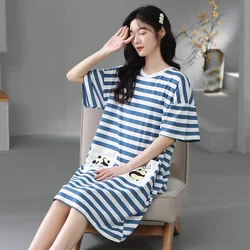 Women Nightgowns Knitted Cotton Sleepwear Big Size S-5XL Sleep Dress Nighttie Striped Sleepshirts Nightwear Ladies Dress Home