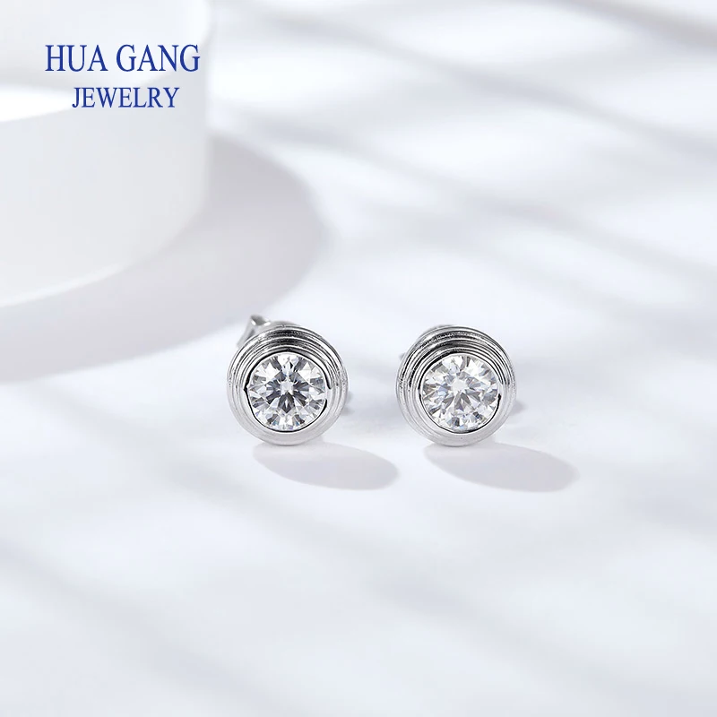 Plated 925  Sterling Silver Bubble Stud Earrings  made with VVS1 D Color Round 0.5CT Moissanite for Women for Men