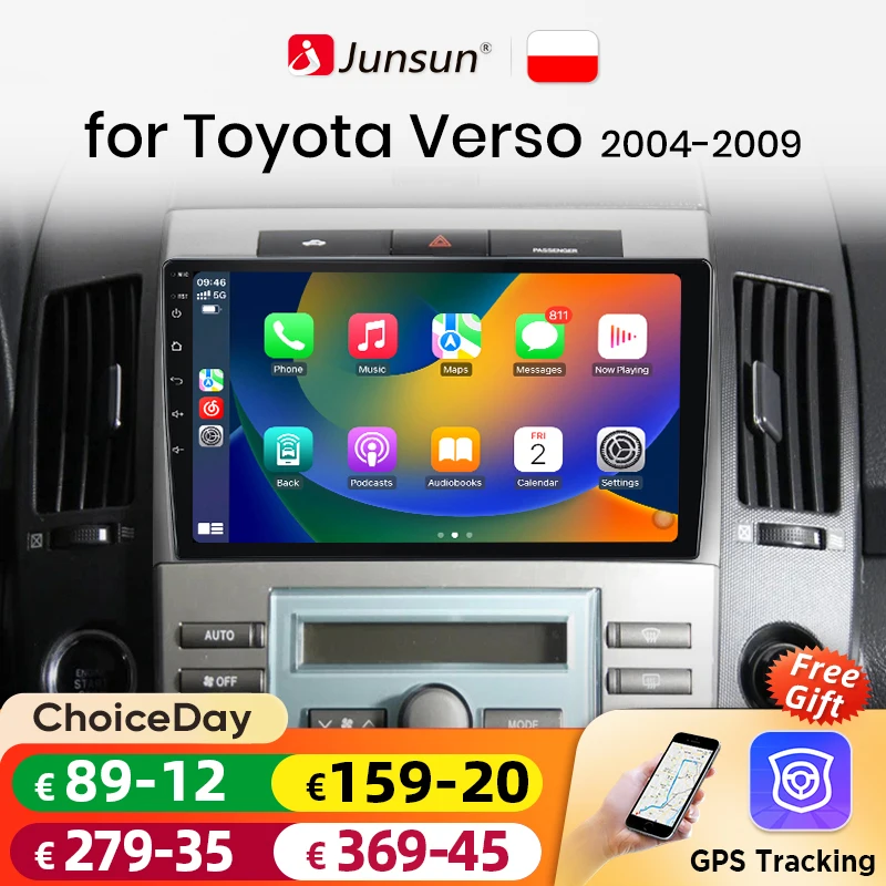 Junsun AI voice Wireless Carplay Android Auto radio For Toyota Corolla Verso 2004-2009 Car Intelligent Systems BT 2din autoradio