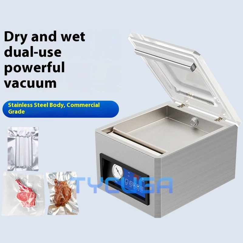 Камерный вакуумный упаковщик 180 Вт, вакуумная упаковочная машина из нержавеющей стали, сухой и влажный порошок, запечатывание пищевых продуктов для домашних продуктов, мяса, маринадов