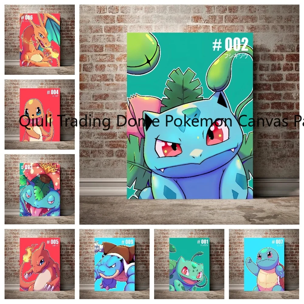 

Pokemon Anime Figures Print Canvas Wall Art Posters Surrounding Charizard Bulbasaur Pikachu Decoration Interior Picture for Room