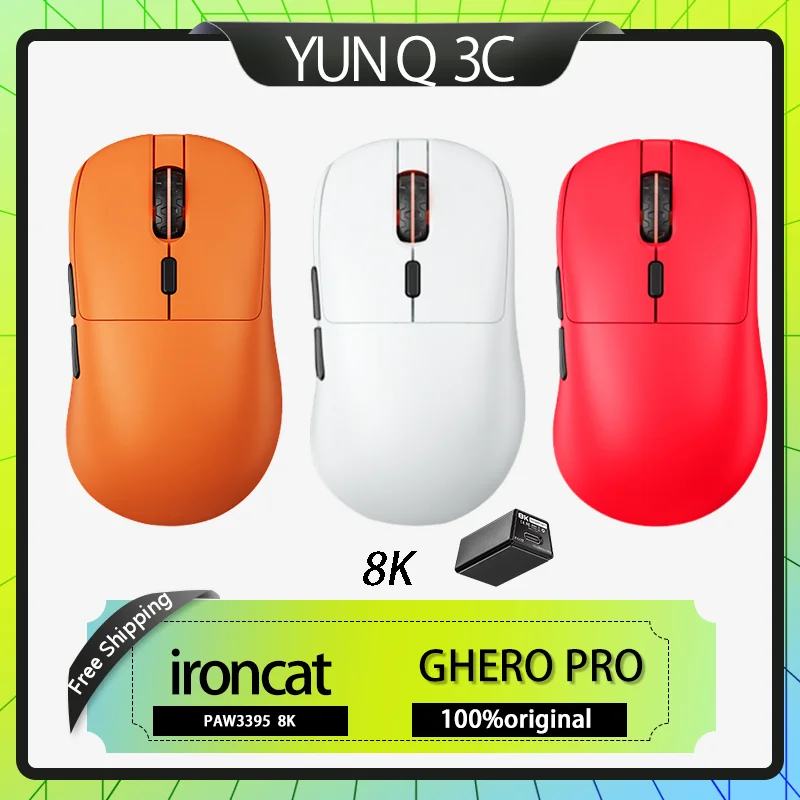 

Беспроводная игровая мышь Ironcat Ghero Pro Bluetooth с тремя режимами Paw3395 8k, частота возврата, киберспортивная игровая офисная мышь для ПК, ноутбука, игры