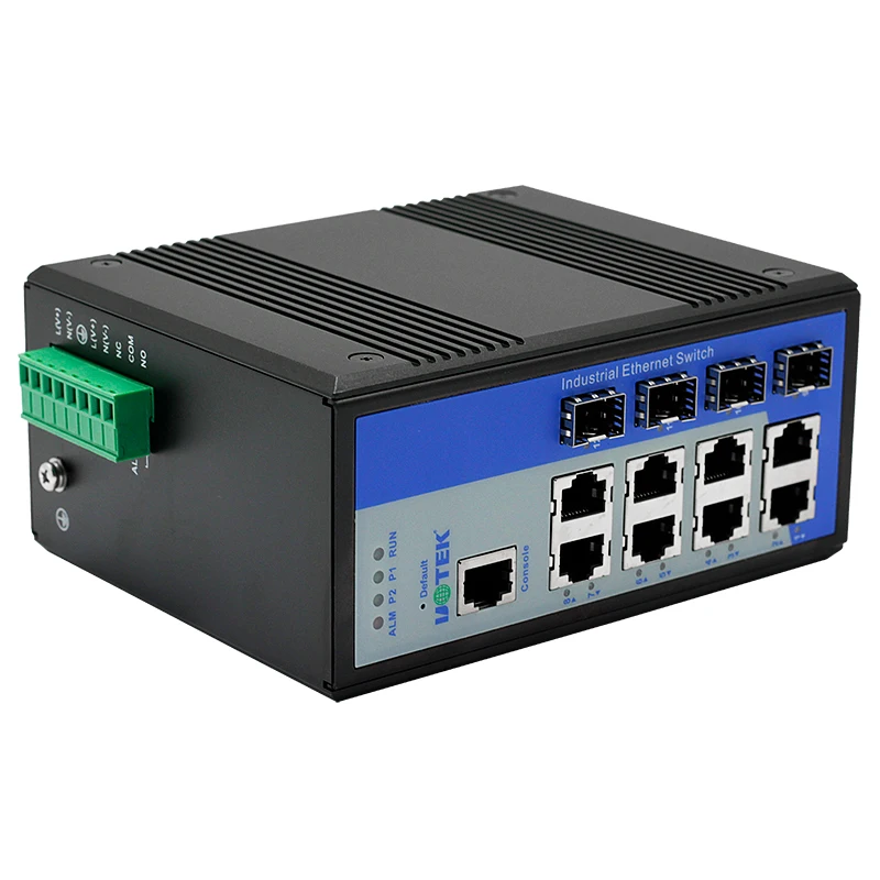 

UOTEK 100/1000M 12-портовый управляемый Ethernet-коммутатор с IEEE 802.1Q VLAN Gigabit SFP-порт Коммутатор на DIN-рейку UT-62408F-8T-4GP-BNF