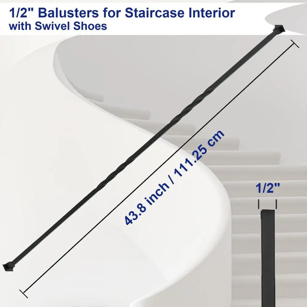 Conjunto de 10 balústres de ferro forjado, eixos de escada de torção dupla, revestido em pó preto, 43,8 polegadas