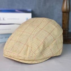 New Spring Summer Linen Newsboy Cap White Gray Yellow Breathable Beret Men's Women Literary Retro Hat England Hats Male Hats 014