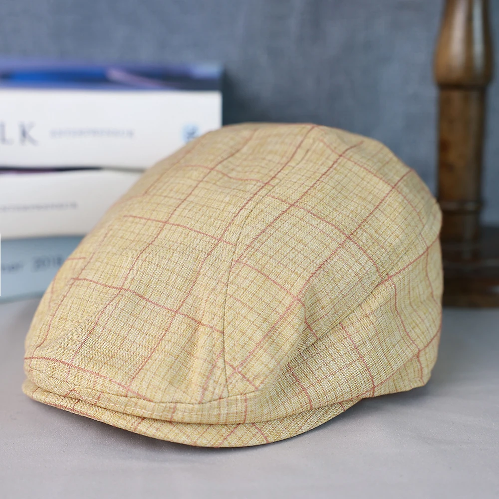 Nowa wiosenna letnia lniana czapka gazeciarza Biały Szary Żółty Oddychający Beret Męski Damski Literacki Retro Kapelusz Anglia Kapelusze Męskie 014
