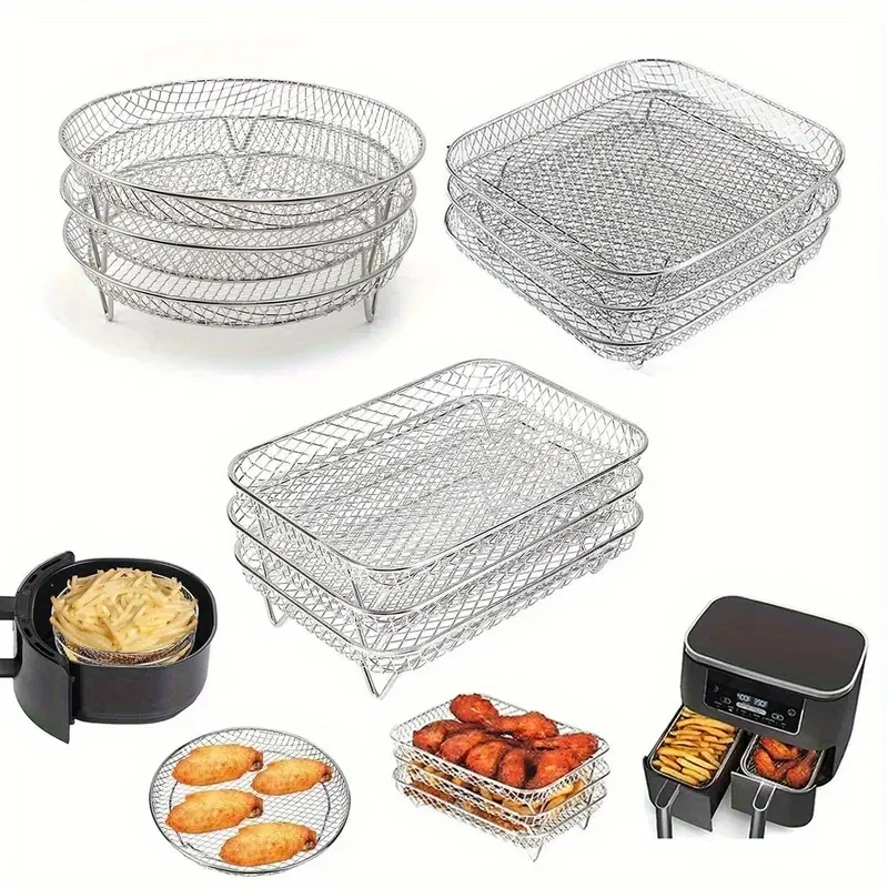 3-Piece Air Fryer Accessory Set, Multi-Purpose Stainless Steel Stacking Rack, Dehydrator, Air Fryer Grill Rack, Barbecue Grill