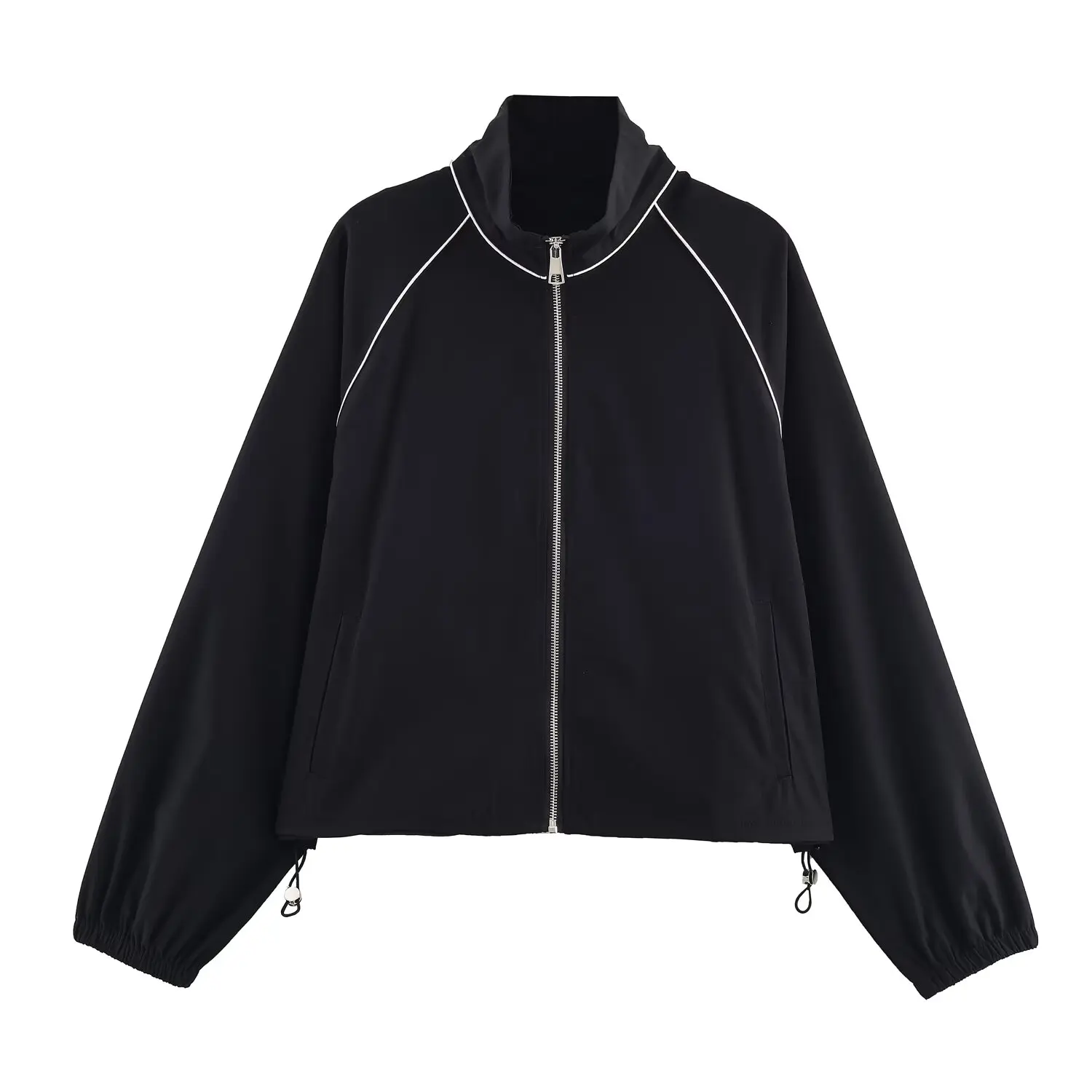 

2025 New Women's Clothing European and American Style Fashion Stand Collar Zipper Loose Long Sleeve Jacket