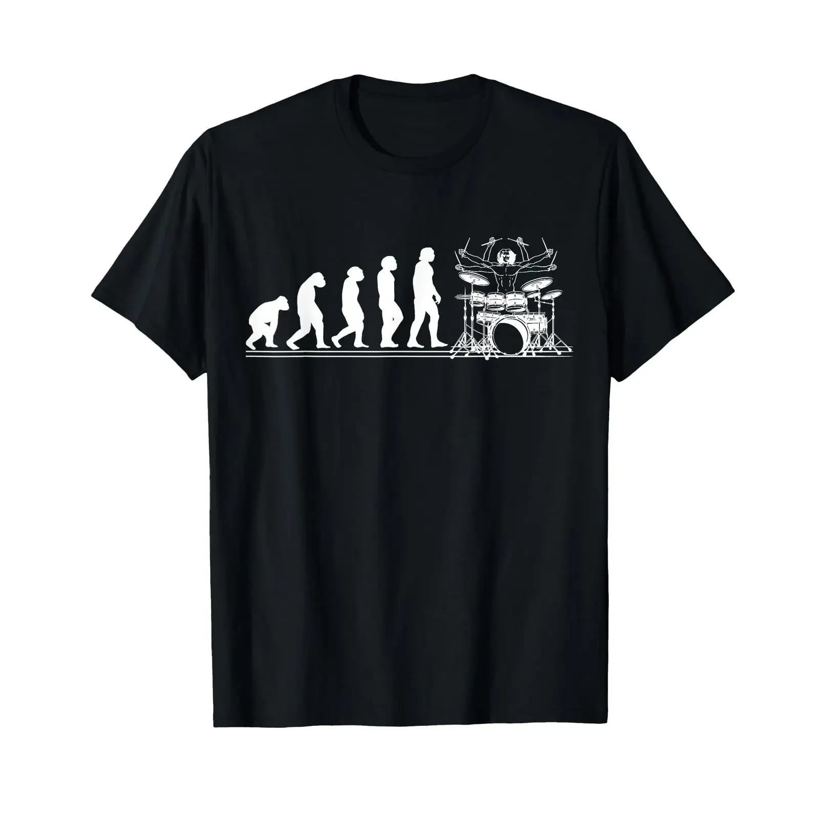 T-shirt vintage pour batteur, motif Evolution drums, effet délavé, coupe tendance, légèrement extensible, polyvalent, vêtements de créateur élégants.
