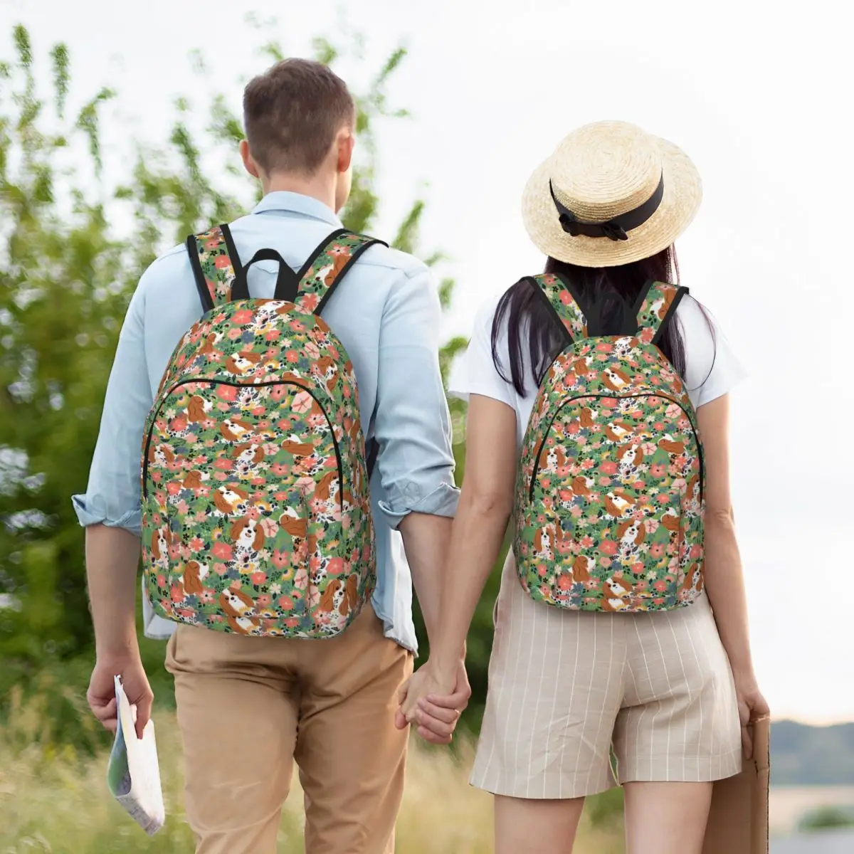 Mochila clásica bonita de Cavalier King Charles Spaniel Garden, mochila de dibujos animados para negocios al aire libre para hombres y mujeres, bolsas de lona para ordenador portátil