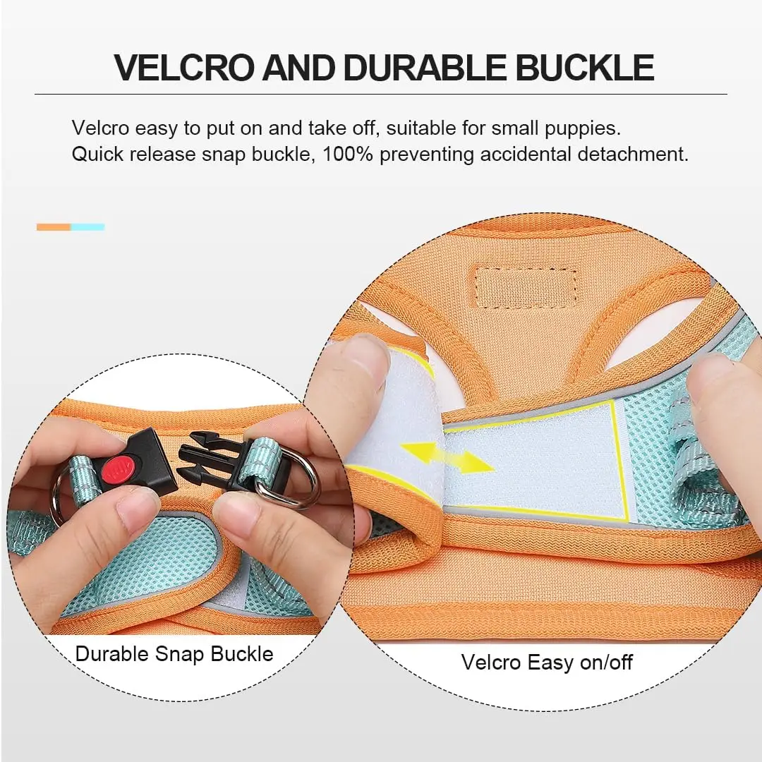 Soft Mesh Step-in hondenharnas en riemset, reflecterend ademend lichtgewicht vest voor kleine honden en katten, oranje blauw
