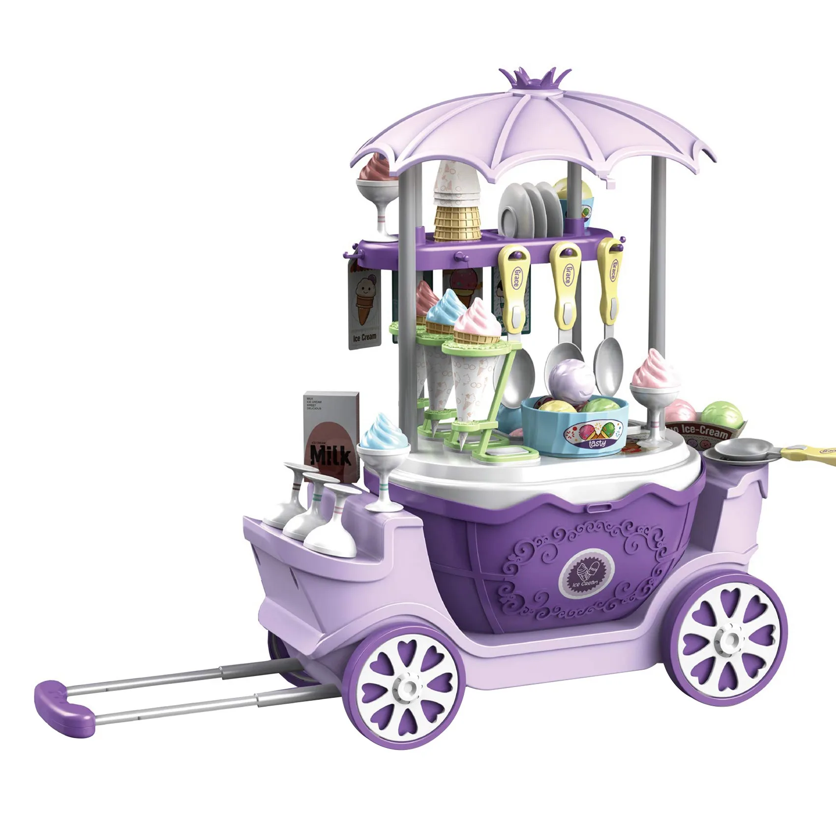 

Ice Cream Shop Toys for Kid - Toddler Ice Cream Maker and Store Cart Pretend Playset Scoop and Learn Edutational Toy