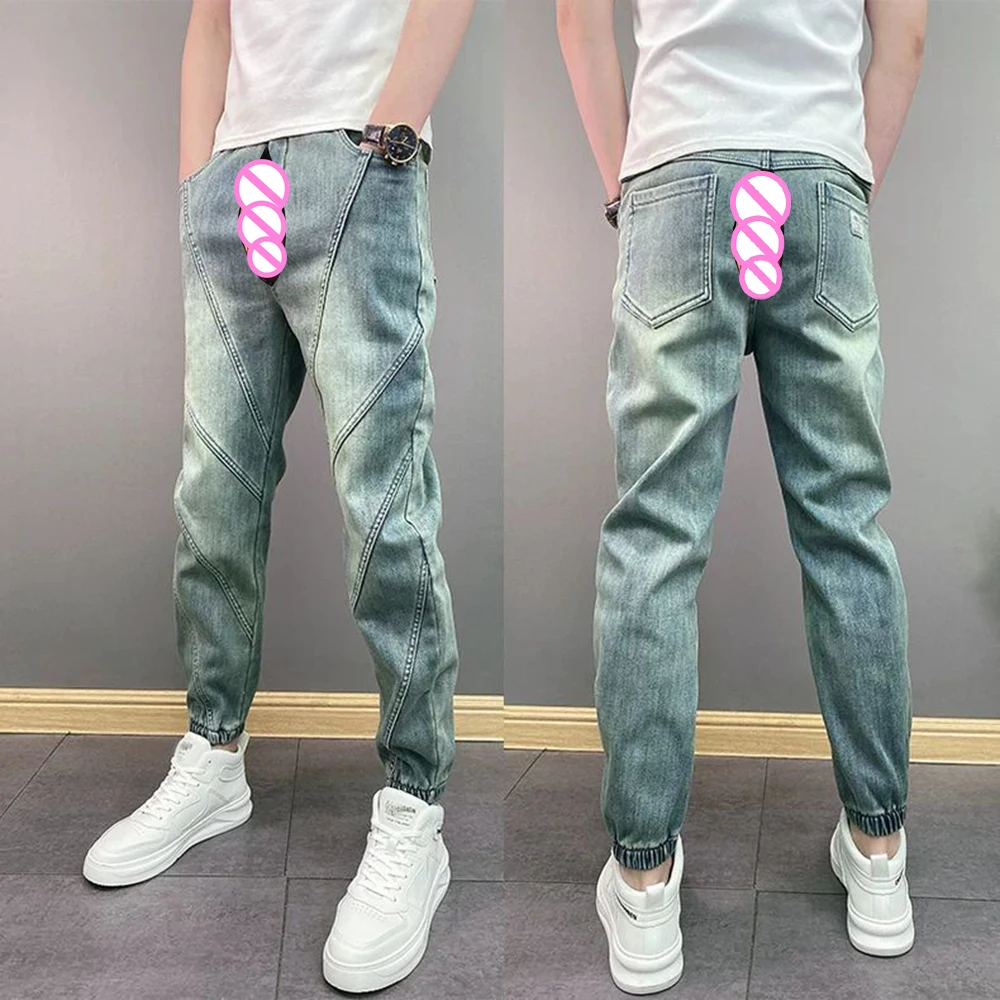 

Невидимые открытые промежности, экзотические шорты для уличного секса, мужские джинсы, универсальные синие повседневные брюки для улицы, модная одежда, уличная одежда