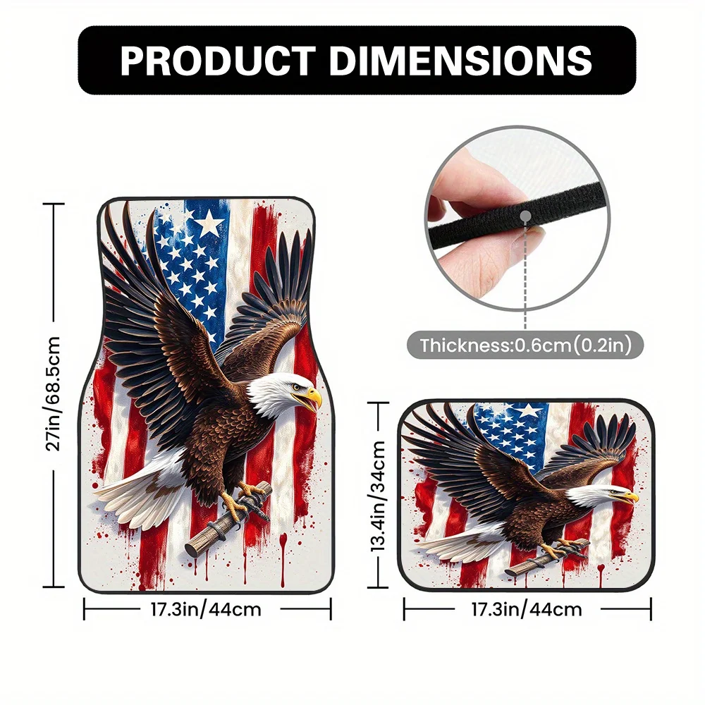 4pcs Car Mats Presenting Majestic Eagle Freedom Motif, Ideal For SUVs Or Trucks, Offering Convenient Cleaning Benefits And New C