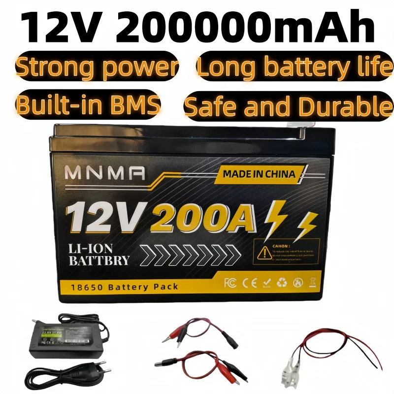 12V 200Ah LiFePO4 Deep Cycle Lithium Battery, 4000+ Cycles Rechargeable Battery，for Solar/Wind Power,Small UPS,Lighting,and More