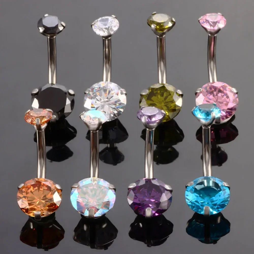 Mixed-Style Crystal CZs Belly Button Piercing Set 3pcs/lot Heart Flower Cake Curved Navel Piercing Ombligo Pack Belly Jewelry