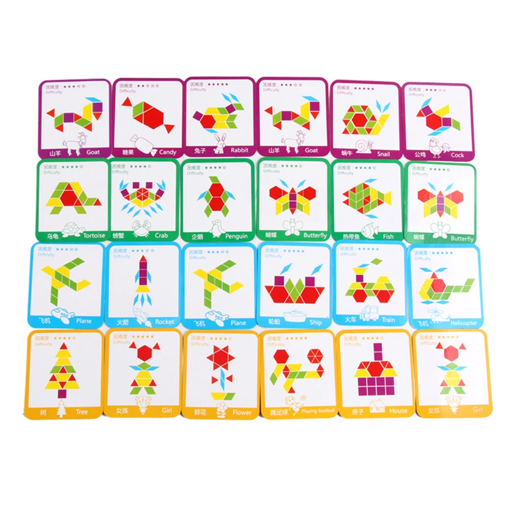 

155pcs Jigsaw Puzzle Wooden Jigsaw Puzzle Toys Toys Geometric Tangram Shape Blocks Kids Learning Colors Numbers Safe Paint