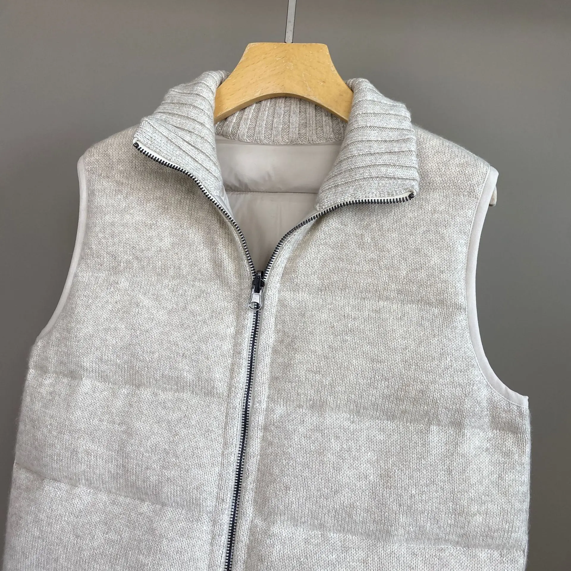 2025 가을 겨울 신상 스탠드 칼라 캐시미어 린넨 구스 다운 베스트 패셔너블하고 다재다능한 여성용