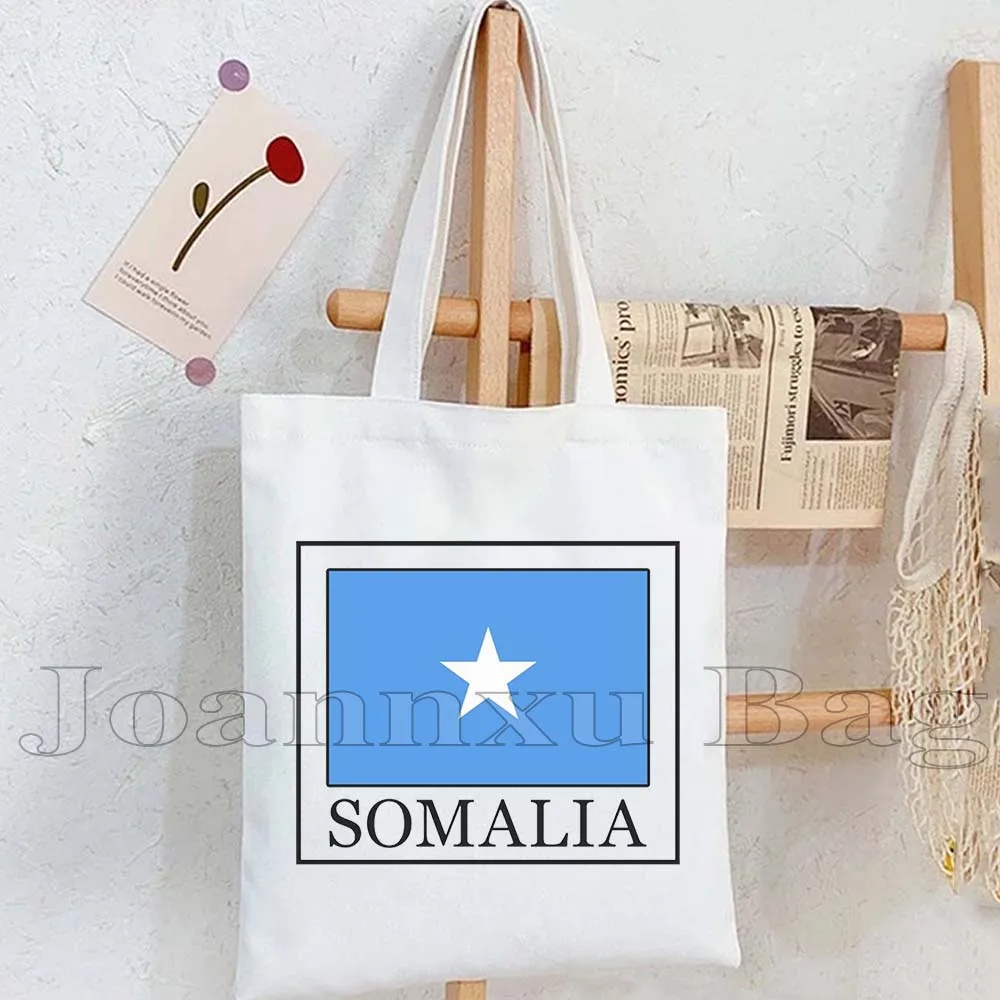 Liefde Hart Somalië Vlag Kaart Canvas Draagtas Geschenken Harajuku Dame Handtas Shopper Tas Casual Herbruikbare Katoenen Winkelen Schoudertas