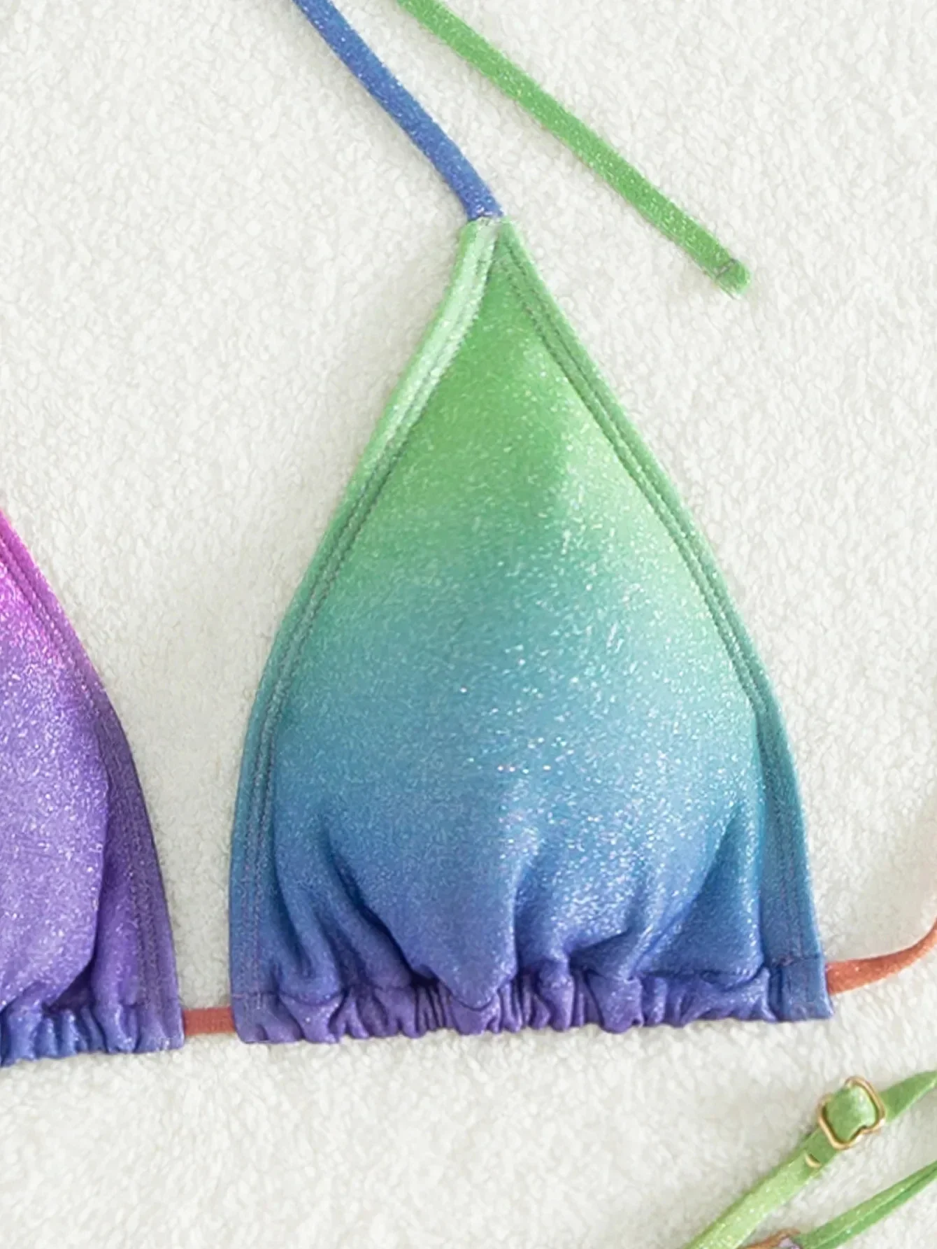 Bikini Sexy Gradient Mini dla Kobiet Błyszczący Gradient Kolor Dwuczęściowy Strój Kąpielowy Letnia Plaża Wakacje Strój Kąpielowy na Ramiączkach Nowość 2025