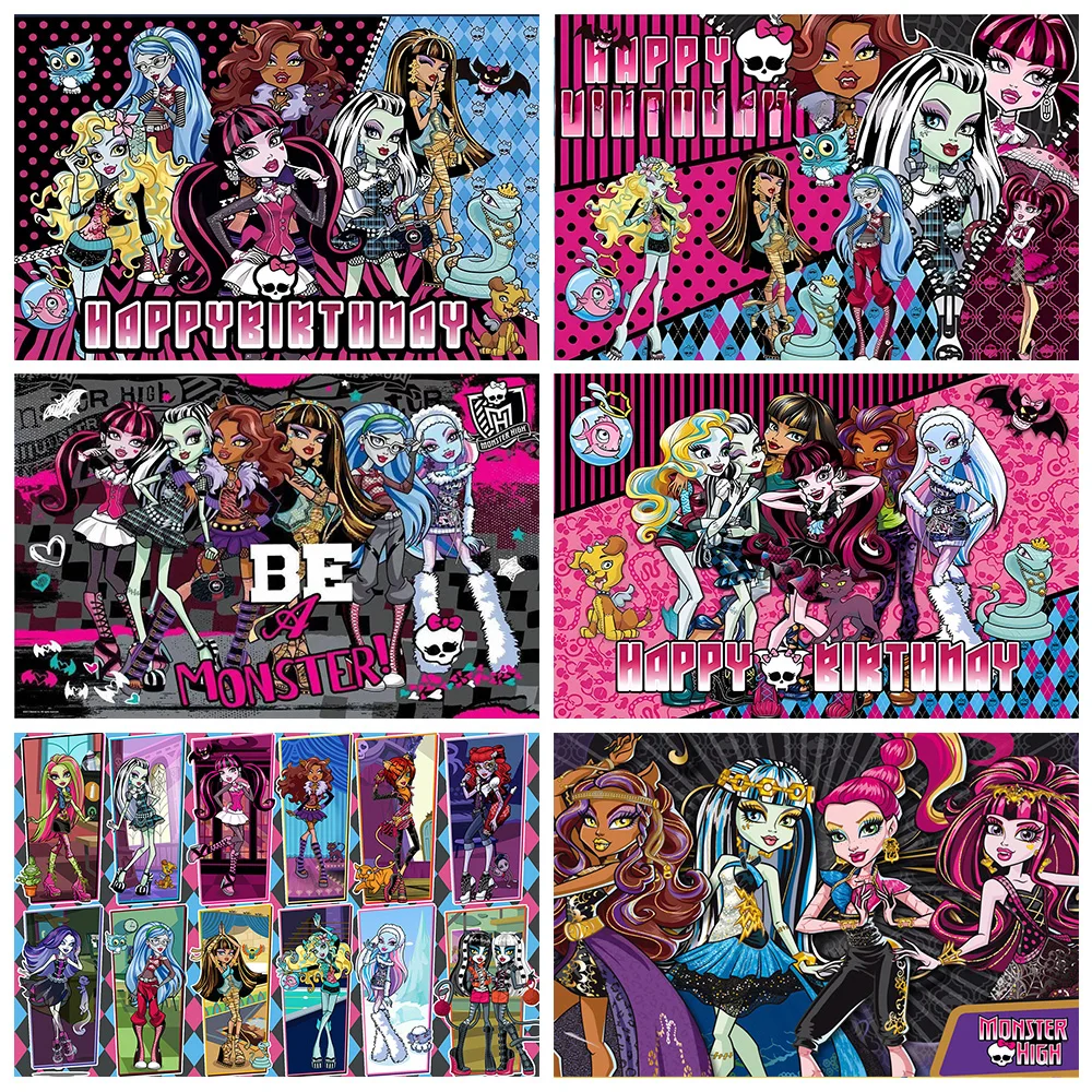 

Monster Spirit High School Theme Background Girl Birthday Party Decoration Banner Baby Shower Gift Photo Shoot Backdrop Supplies