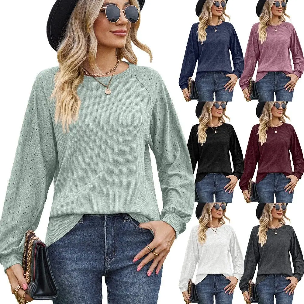 Loose Long Sve round Ne T-irt Women's Pure Color Splicing Oversize Top Autumn Winter New Sle Faion Ladies' Tee