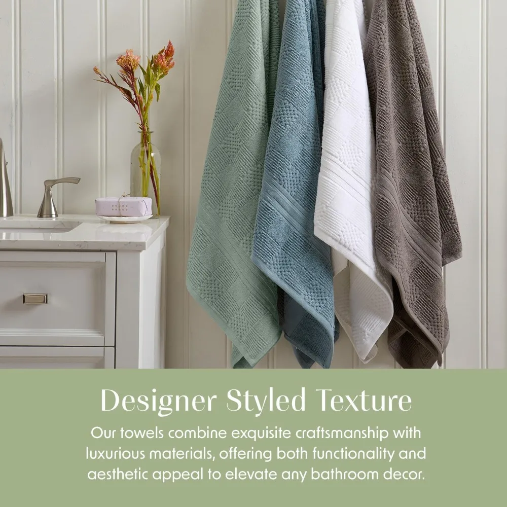 طقم مناشف حمام قطنية مكون من 6 قطع - أخضر بملمس هندسي - مناشف ماصة وسريعة الجفاف للحمام #4