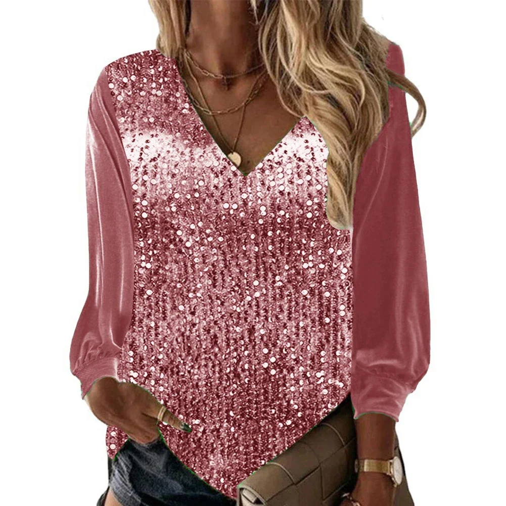 

Womens Long Sleeve Womens Tops Blouse Top Casual Casual Shirts Long Sleeved Loose Polyester Sequin Shirt Comfy