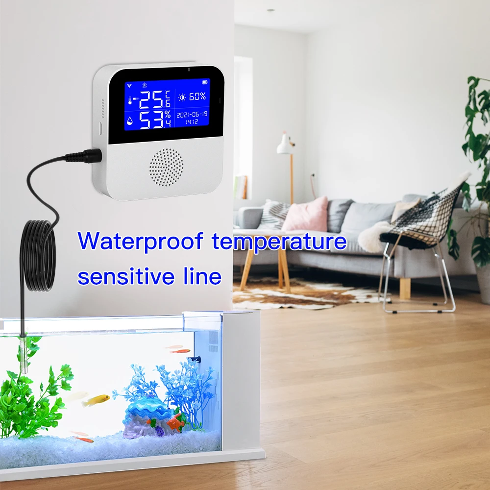 Tuya WiFi Alarme Sensor de Temperatura e Umidade, Casa Inteligente, Interior, Exterior, Detector de Termômetro, Planta, Aquário, Suporte Alexa