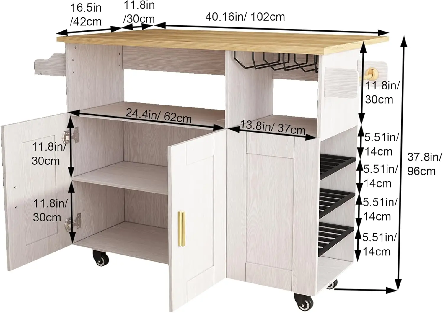 Carro de isla de cocina móvil con ruedas, barra con encimera de hojas abatibles de escritorio, carrito de almacenamiento de mesa con isla con 5 ruedas, cocina rodante